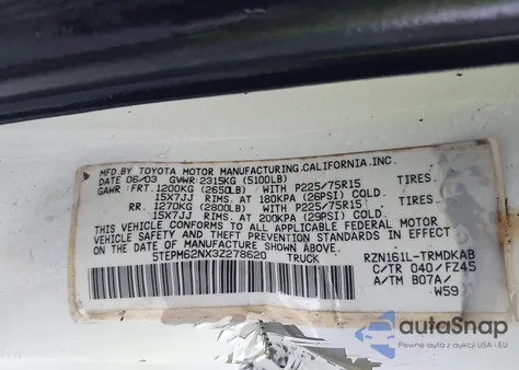 2003 Toyota Tacoma from USA, damaged, VIN 5TEPM62NX3Z278620